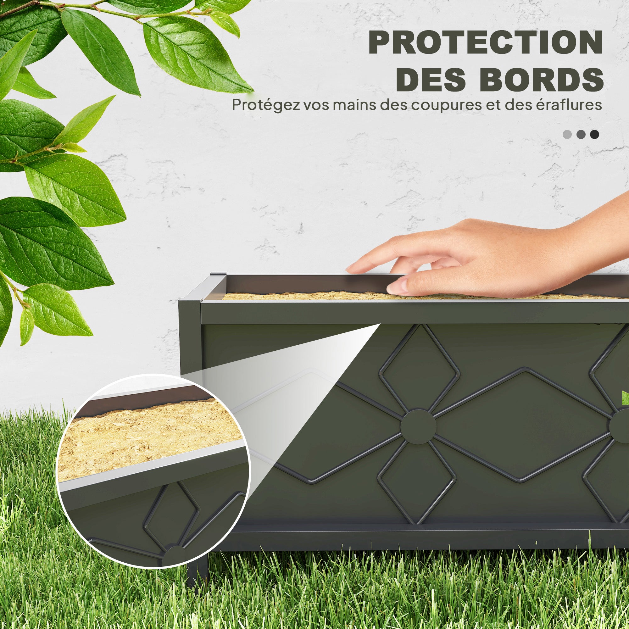 Raised Planter Box Made of Galvanized Steel with Safety Edge, Rectangular Garden Bed for Flowers, Herbs, and Vegetables, 80 x 40 x 38 cm, Black