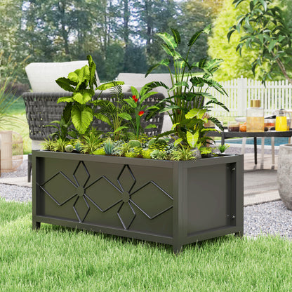 Raised Planter Box Made of Galvanized Steel with Safety Edge, Rectangular Garden Bed for Flowers, Herbs, and Vegetables, 80 x 40 x 38 cm, Black