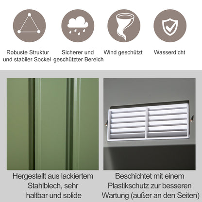 Tool Shed 4.9 m², Garden House with Gable Roof, Sliding Door, Foundation, 277 x 195 x 192 cm, Zinc-Coated Steel Tool Shed, Weatherproof, for Garden, Light Green