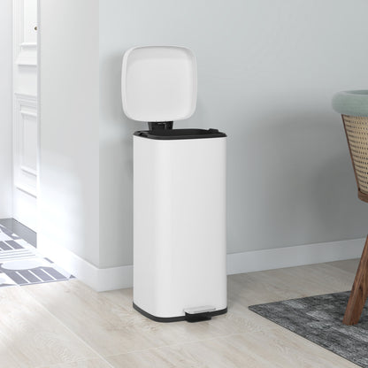 30L Trash Can Pedal Bin Cosmetics Bin Waste Bin with Lid and Foot Pedal, Trash Container with Inner Bin, for Living Room, Office, Metal, 28cm x 35cm x 63.5cm