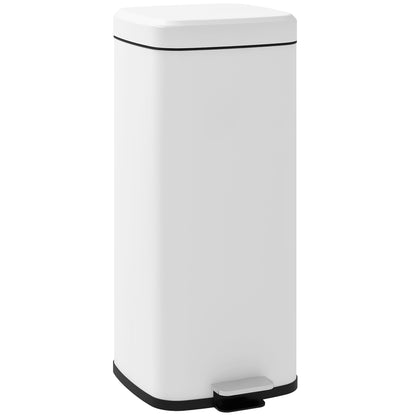 30L Trash Can Pedal Bin Cosmetics Bin Waste Bin with Lid and Foot Pedal, Trash Container with Inner Bin, for Living Room, Office, Metal, 28cm x 35cm x 63.5cm