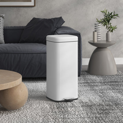 30L Trash Can Pedal Bin Cosmetics Bin Waste Bin with Lid and Foot Pedal, Trash Container with Inner Bin, for Living Room, Office, Metal, 28cm x 35cm x 63.5cm