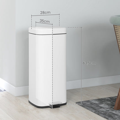 30L Trash Can Pedal Bin Cosmetics Bin Waste Bin with Lid and Foot Pedal, Trash Container with Inner Bin, for Living Room, Office, Metal, 28cm x 35cm x 63.5cm