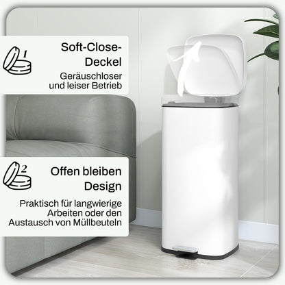 30L Trash Can Pedal Bin Cosmetics Bin Waste Bin with Lid and Foot Pedal, Trash Container with Inner Bin, for Living Room, Office, Metal, 28cm x 35cm x 63.5cm