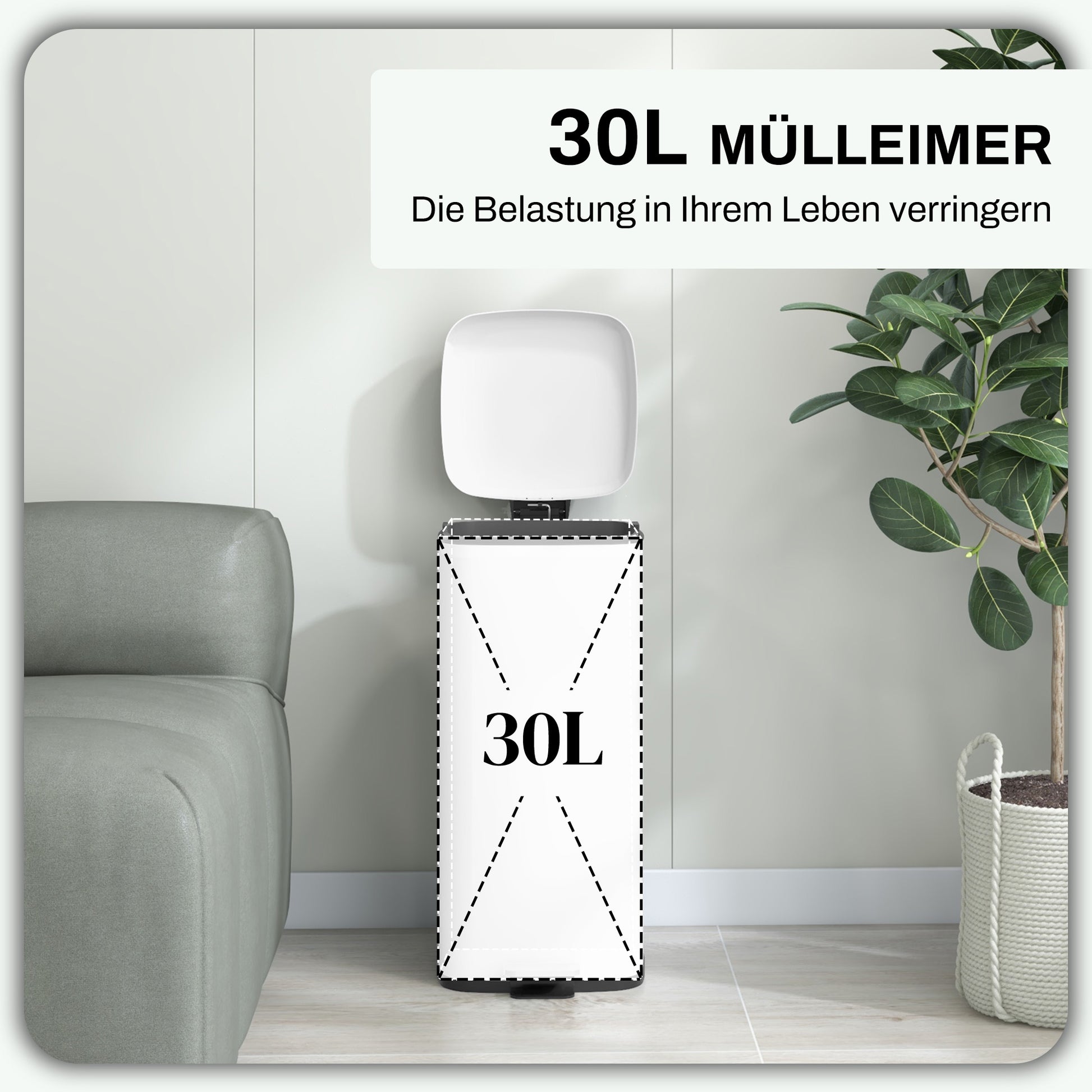 30L Trash Can Pedal Bin Cosmetics Bin Waste Bin with Lid and Foot Pedal, Trash Container with Inner Bin, for Living Room, Office, Metal, 28cm x 35cm x 63.5cm
