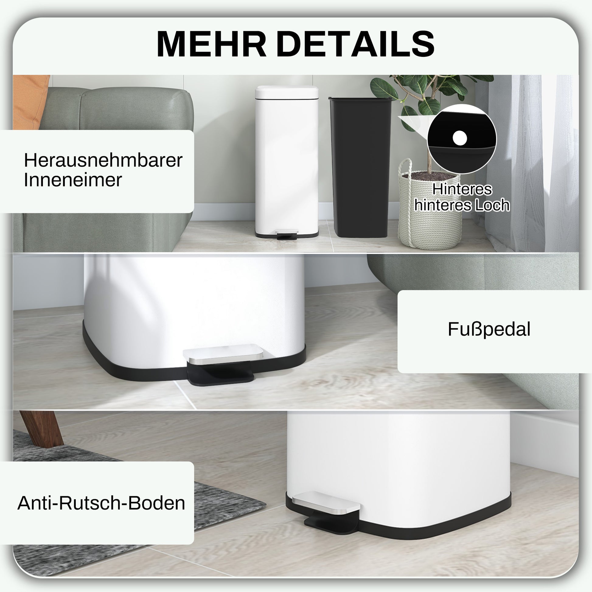 30L Trash Can Pedal Bin Cosmetics Bin Waste Bin with Lid and Foot Pedal, Trash Container with Inner Bin, for Living Room, Office, Metal, 28cm x 35cm x 63.5cm