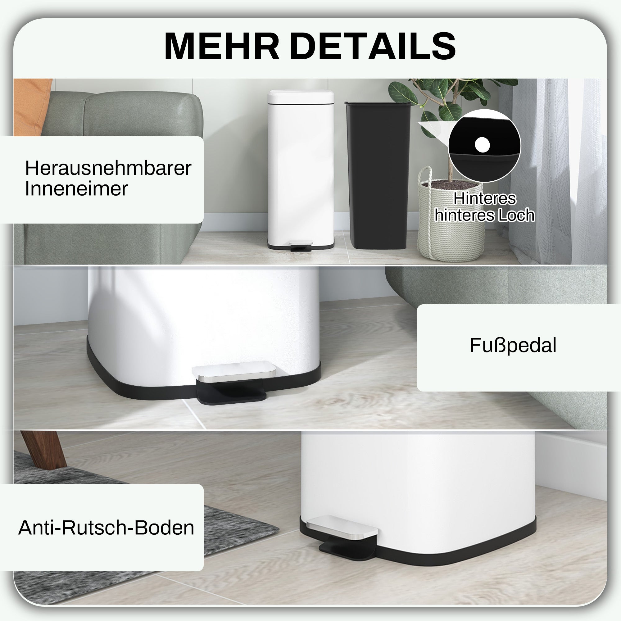 30L Trash Can Pedal Bin Cosmetics Bin Waste Bin with Lid and Foot Pedal, Trash Container with Inner Bin, for Living Room, Office, Metal, 28cm x 35cm x 63.5cm