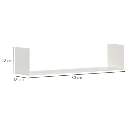 Set of 3 White Wood Grain Floating Wall Shelves - 80L x 18W x 18H cm - complete fixing kit included - MDF