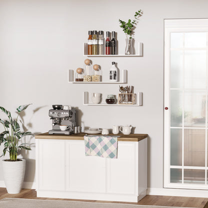 Set of 3 White Wood Grain Floating Wall Shelves - 80L x 18W x 18H cm - complete fixing kit included - MDF