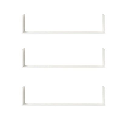 Set of 3 White Wood Grain Floating Wall Shelves - 80L x 18W x 18H cm - complete fixing kit included - MDF