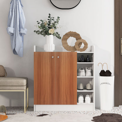 2-Door Shoe Cabinet Narrow Shoe Rack with Adjustable Shelves for 12 Pairs of Shoes for Hallway Entryway 83x30x90 cm Natural