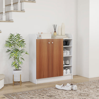 2-Door Shoe Cabinet Narrow Shoe Rack with Adjustable Shelves for 12 Pairs of Shoes for Hallway Entryway 83x30x90 cm Natural