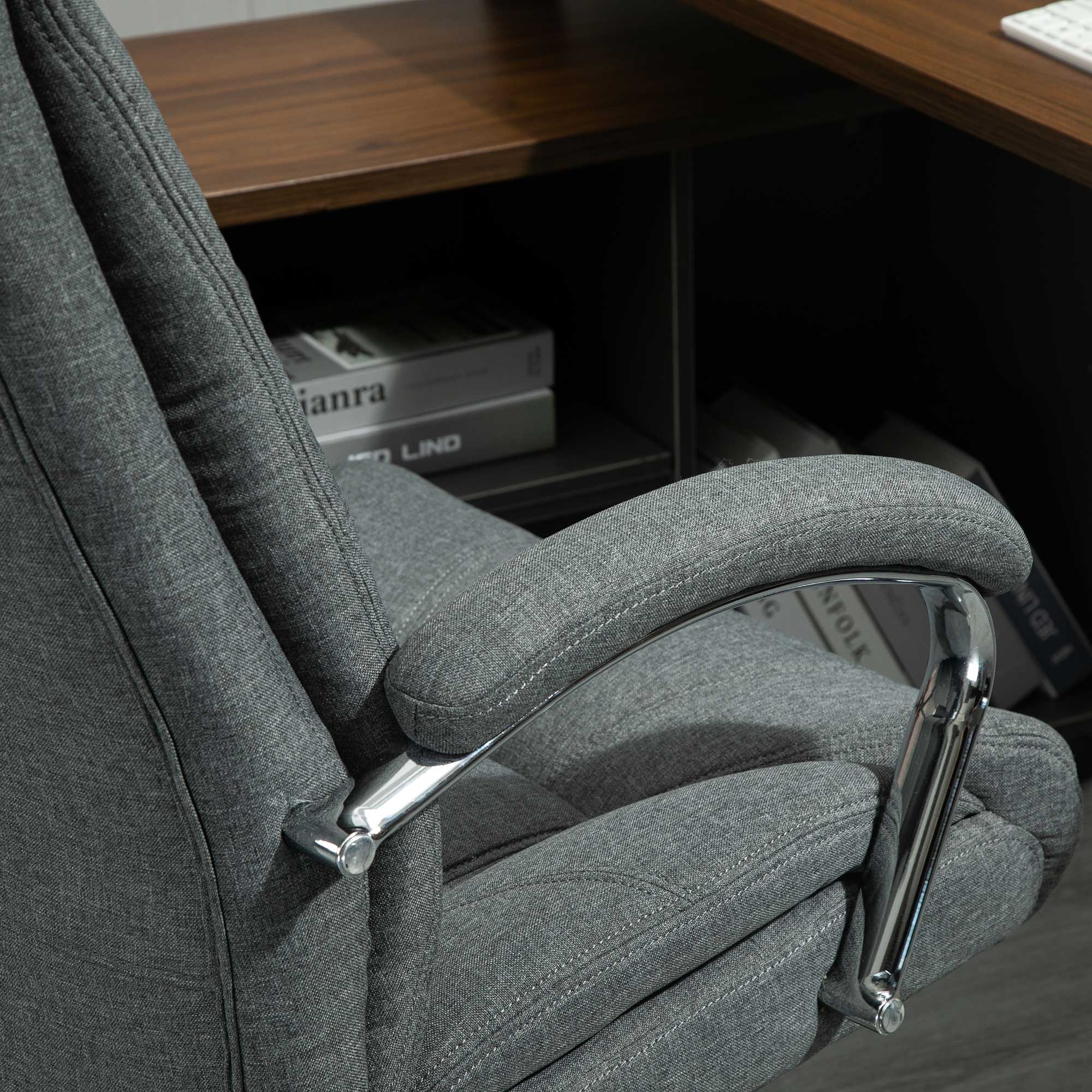 Office Chair with Rocking Function Ergonomic Chair with Padded Armrest Headrest Height Adjustable Desk Chair Swivel Chair with Backrest Nylon Gray 65 x 78 x 110-118 cm