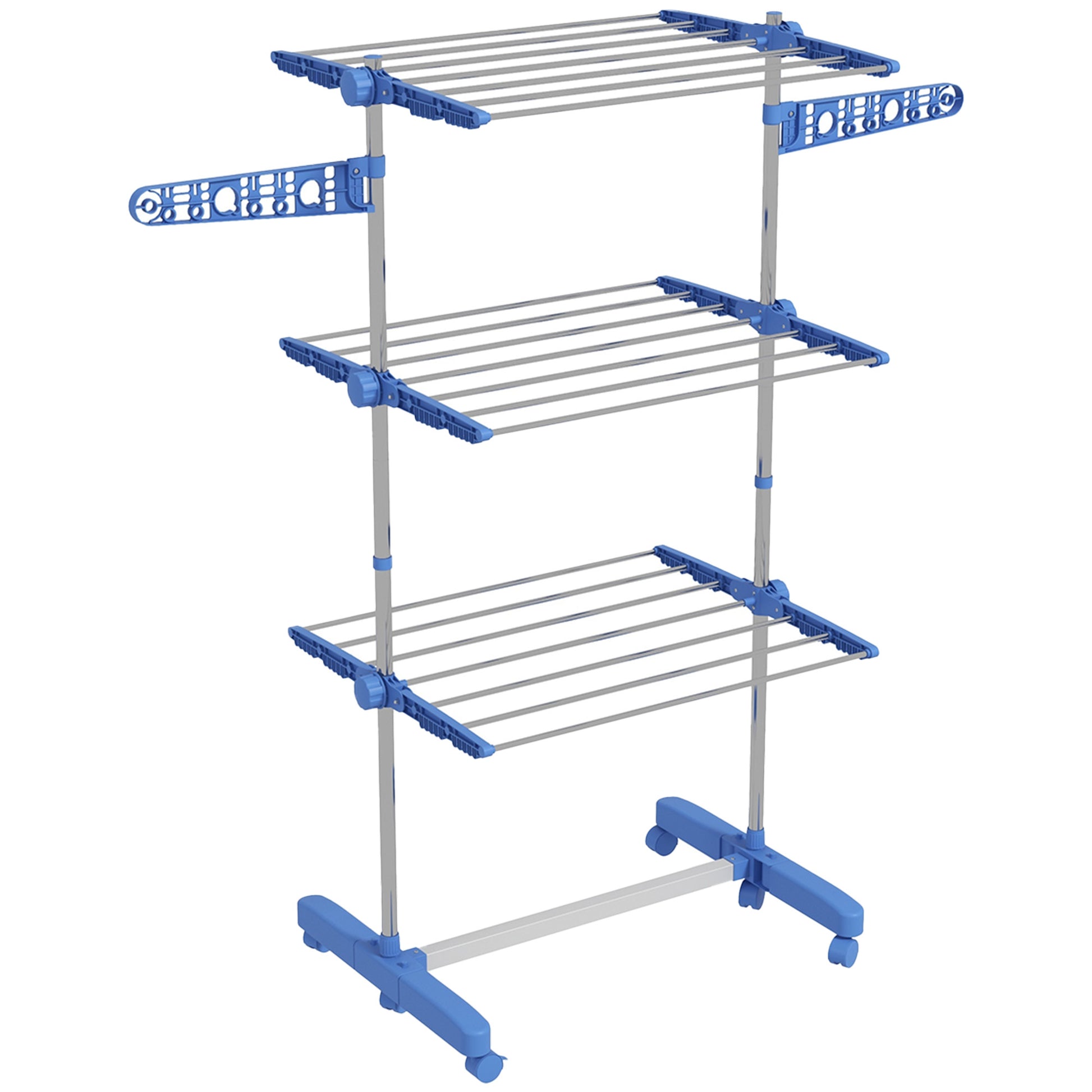 Laundry Stand Tower Dryer with 3 Levels, Foldable Wings, Wheels, Tower Laundry Stand for Indoor and Outdoor Use, 142 x 55 x 152 cm, Blue