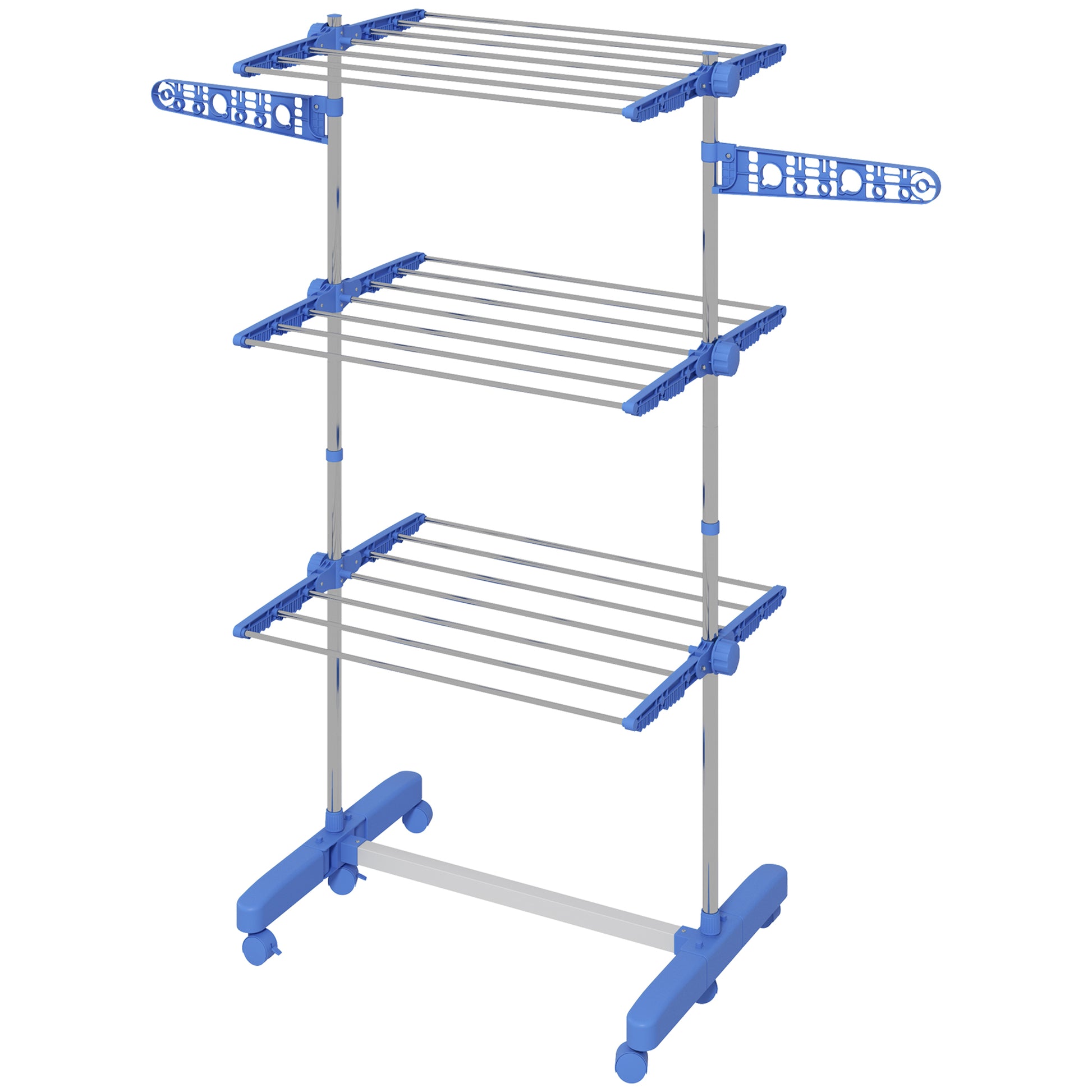 Laundry Stand Tower Dryer with 3 Levels, Foldable Wings, Wheels, Tower Laundry Stand for Indoor and Outdoor Use, 142 x 55 x 152 cm, Blue