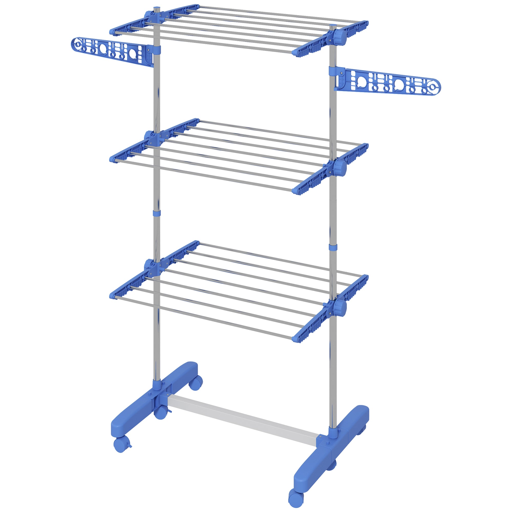 Laundry Stand Tower Dryer with 3 Levels, Foldable Wings, Wheels, Tower Laundry Stand for Indoor and Outdoor Use, 142 x 55 x 152 cm, Blue
