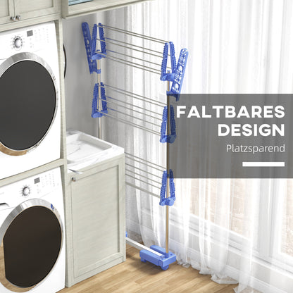 Laundry Stand Tower Dryer with 3 Levels, Foldable Wings, Wheels, Tower Laundry Stand for Indoor and Outdoor Use, 142 x 55 x 152 cm, Blue