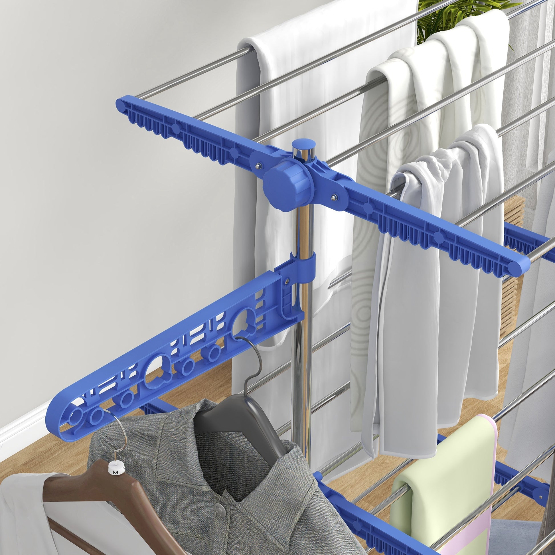 Laundry Stand Tower Dryer with 3 Levels, Foldable Wings, Wheels, Tower Laundry Stand for Indoor and Outdoor Use, 142 x 55 x 152 cm, Blue