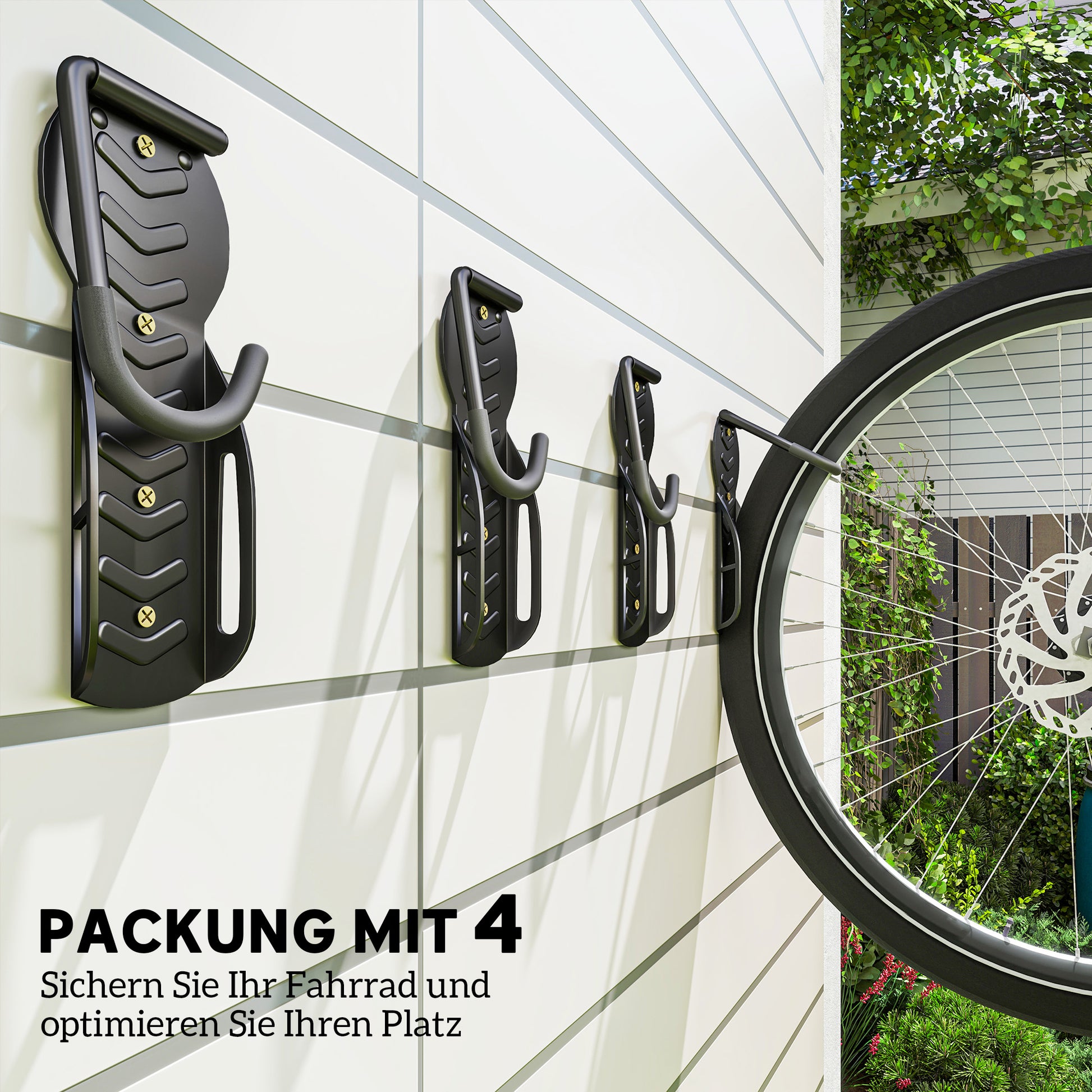 SPORTNOW 4-Piece Set Vertical Bike Wall Mount with 30 kg Capacity Foldable Bike Bracket Wall for 4 Bikes Bike Stand for Road Bike, MTB E-Bike Bike Suspension for Garage Home Black