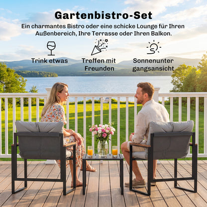 3-Piece Bistro Set for 2 — Metal Frame, Cushioned Chairs & Side Table, Outdoor Furniture for Balcony, Patio, or Lawn