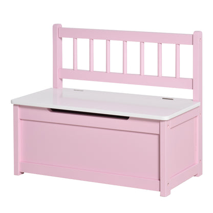 Toy Box Storage Bench for Kids with Backrest and Cushioned Lid, 40 kg Capacity for Playrooms Bedroom 60x30x50 cm Pink and White