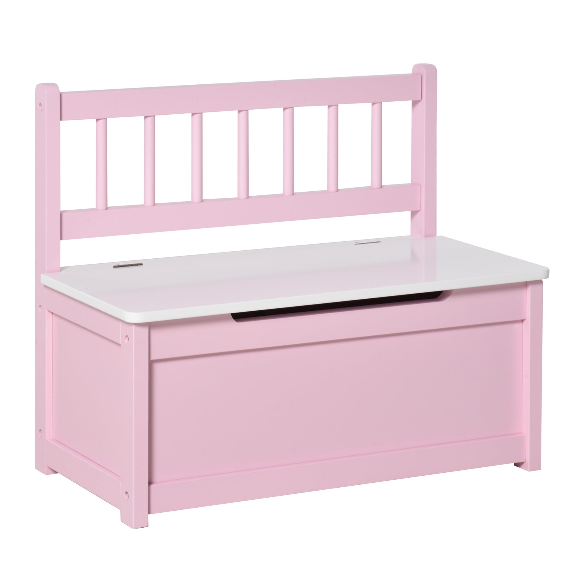 Toy Box Storage Bench for Kids with Backrest and Cushioned Lid, 40 kg Capacity for Playrooms Bedroom 60x30x50 cm Pink and White