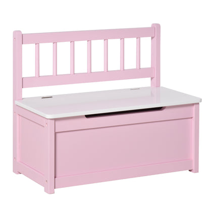 Toy Box Storage Bench for Kids with Backrest and Cushioned Lid, 40 kg Capacity for Playrooms Bedroom 60x30x50 cm Pink and White