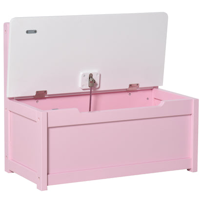 Toy Box Storage Bench for Kids with Backrest and Cushioned Lid, 40 kg Capacity for Playrooms Bedroom 60x30x50 cm Pink and White