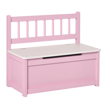 Toy Box Storage Bench for Kids with Backrest and Cushioned Lid, 40 kg Capacity for Playrooms Bedroom 60x30x50 cm Pink and White