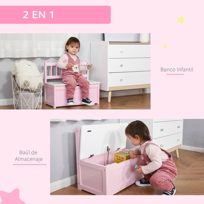 Toy Box Storage Bench for Kids with Backrest and Cushioned Lid, 40 kg Capacity for Playrooms Bedroom 60x30x50 cm Pink and White