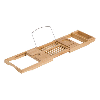 Bathtub Shelf Bathtub Bridge Tub Tray Storage Rack Bathtub Tray, Bamboo, Natural, (70-105) x 21.8 x 5 cm