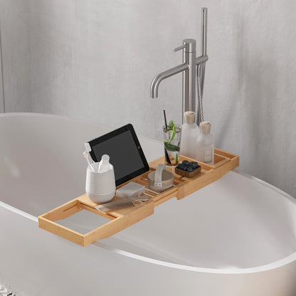 Bathtub Shelf Bathtub Bridge Tub Tray Storage Rack Bathtub Tray, Bamboo, Natural, (70-105) x 21.8 x 5 cm