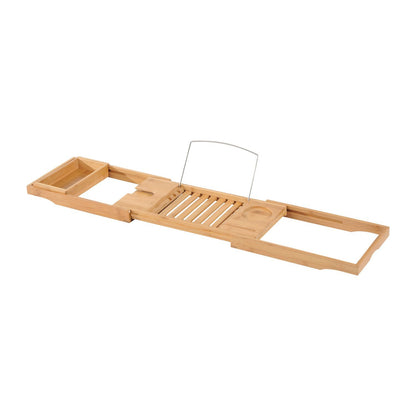 Bathtub Shelf Bathtub Bridge Tub Tray Storage Rack Bathtub Tray, Bamboo, Natural, (70-105) x 21.8 x 5 cm