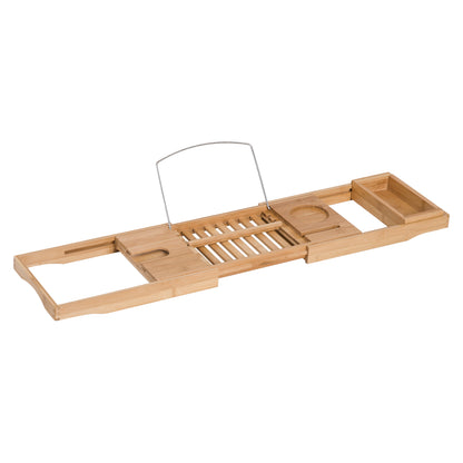 Bathtub Shelf Bathtub Bridge Tub Tray Storage Rack Bathtub Tray, Bamboo, Natural, (70-105) x 21.8 x 5 cm