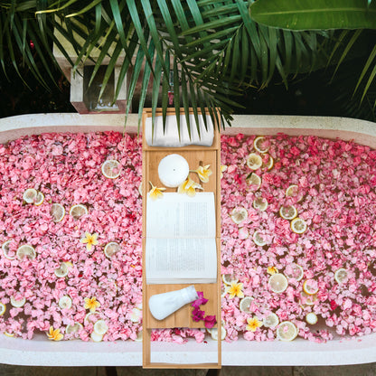 Bathtub Shelf Bathtub Bridge Tub Tray Storage Rack Bathtub Tray, Bamboo, Natural, (70-105) x 21.8 x 5 cm