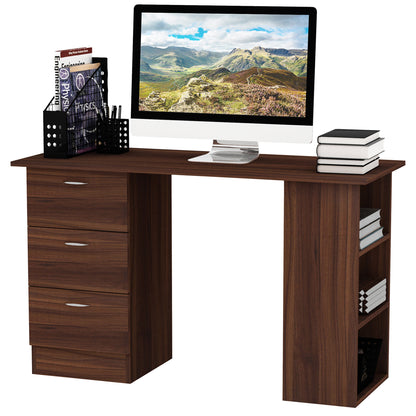 Desk with Storage, Computer Table 120 x 50 cm, Computer Desk with Shelves and Drawers, for Small Spaces, Bedroom, Walnut Finish