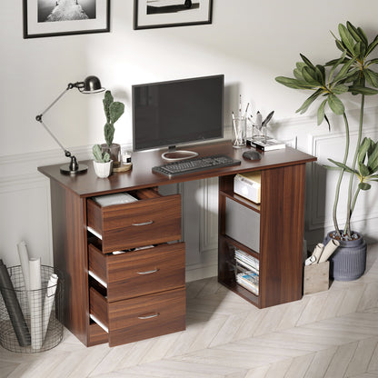 Desk with Storage, Computer Table 120 x 50 cm, Computer Desk with Shelves and Drawers, for Small Spaces, Bedroom, Walnut Finish