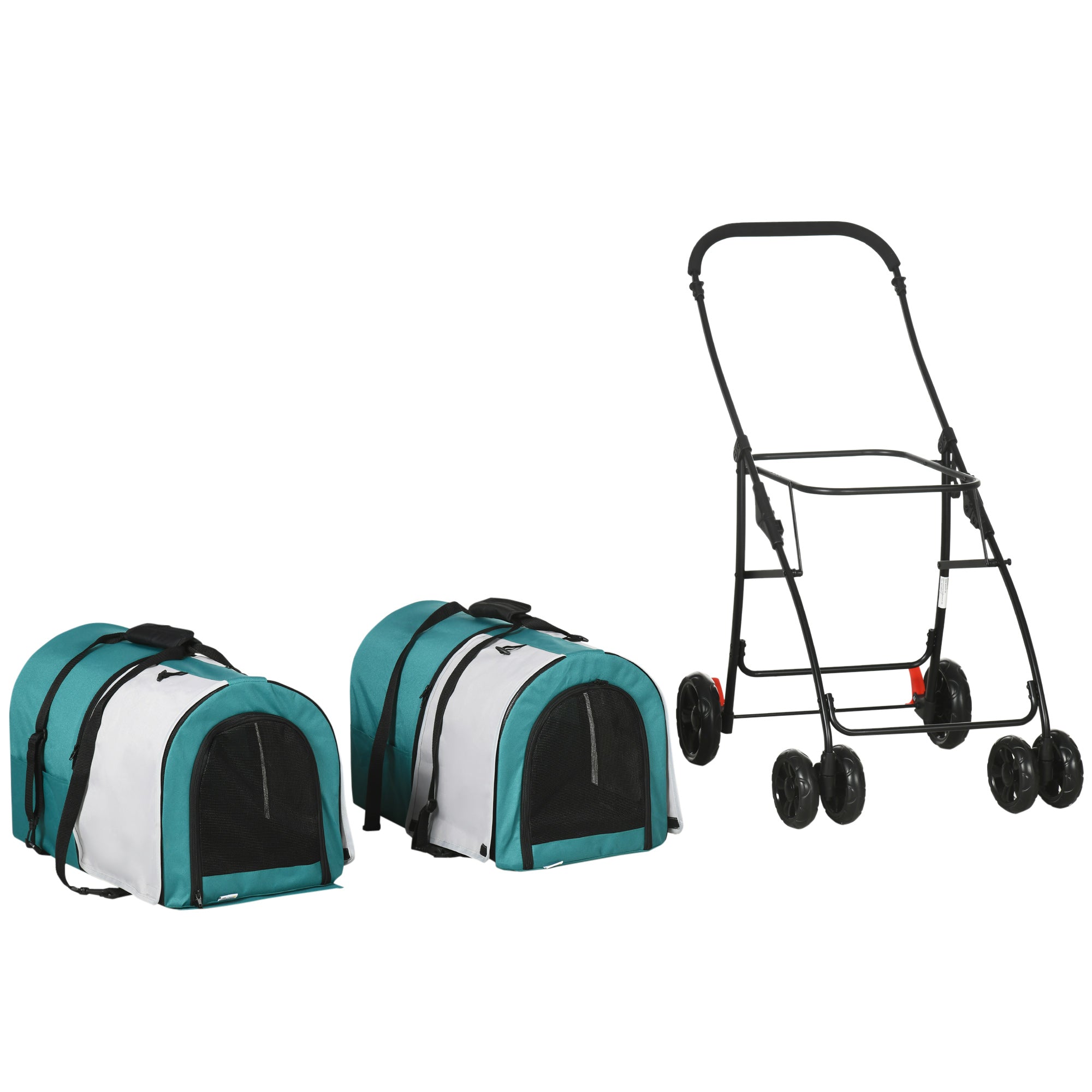 Double Pet Stroller for Dogs Cats Foldable Pet Stroller with 2 Removable Carriers Safety Belt Side Pockets and 2 Cushions Load 20 kg 66x50x98 cm Green and Gray