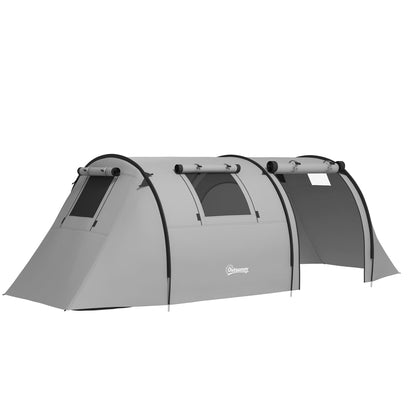 Family Camping Tent for 3 People Lightweight Foldable Camping Tent with Doors Windows Hook Carry Bag Waterproof 3000mm for Beach Hiking 470x220x150 cm Gray