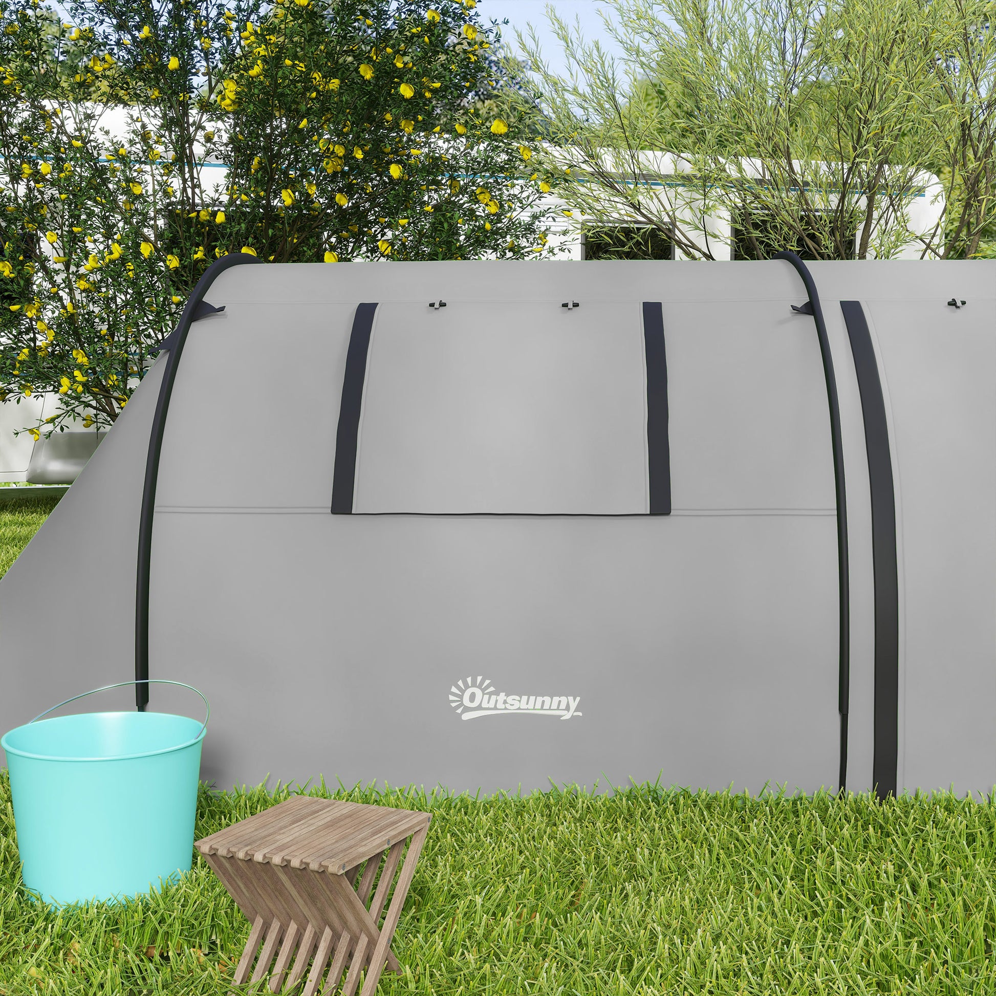 Family Camping Tent for 3 People Lightweight Foldable Camping Tent with Doors Windows Hook Carry Bag Waterproof 3000mm for Beach Hiking 470x220x150 cm Gray