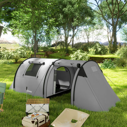Family Camping Tent for 3 People Lightweight Foldable Camping Tent with Doors Windows Hook Carry Bag Waterproof 3000mm for Beach Hiking 470x220x150 cm Gray