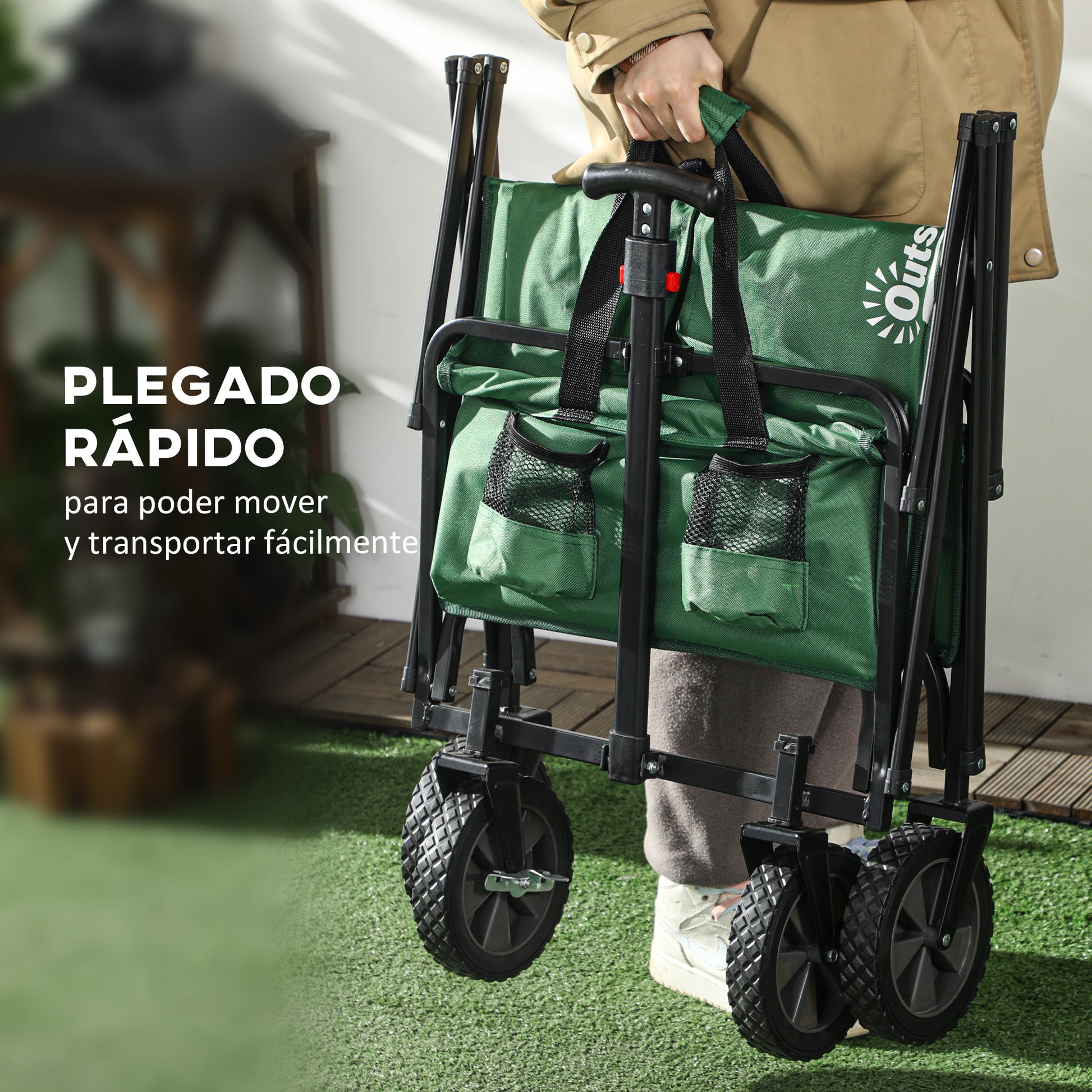 Foldable Transport Cart with Adjustable Handle Universal Wheel Brake for Beach Garden Camping Steel Frame Load 40 kg 83x50x69-99 cm