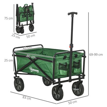 Foldable Transport Cart with Adjustable Handle Universal Wheel Brake for Beach Garden Camping Steel Frame Load 40 kg 83x50x69-99 cm
