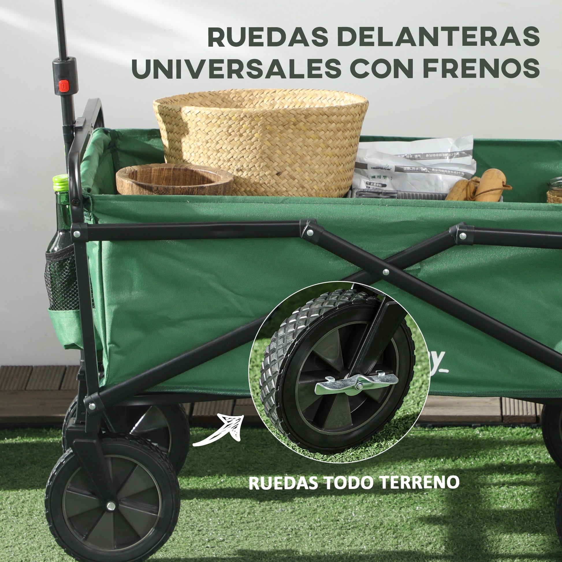 Foldable Transport Cart with Adjustable Handle Universal Wheel Brake for Beach Garden Camping Steel Frame Load 40 kg 83x50x69-99 cm