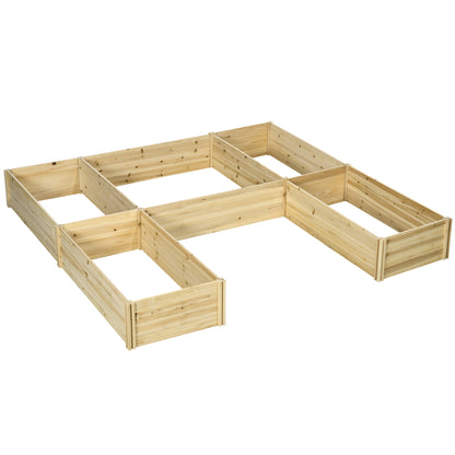 Set of 5 modular wooden raised garden planters for outdoor, pre-oiled fir wood, dim. 230L x 230W x 28H cm natural wood