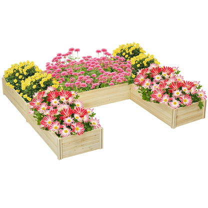 Set of 5 modular wooden raised garden planters for outdoor, pre-oiled fir wood, dim. 230L x 230W x 28H cm natural wood