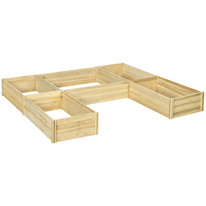 Set of 5 modular wooden raised garden planters for outdoor, pre-oiled fir wood, dim. 230L x 230W x 28H cm natural wood