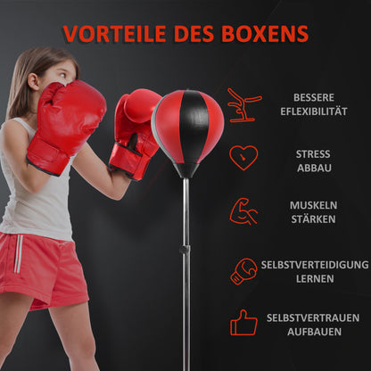 Punching Ball Set Freestanding Boxing Training Set 125/131/138/145cm Adjustable Height Boxing Stand with 1 Pair of Gloves 1 Pump Freestanding Trainer Suitable for Professionals and Beginners Red