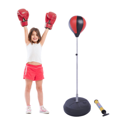 Punching Ball Set Freestanding Boxing Training Set 125/131/138/145cm Adjustable Height Boxing Stand with 1 Pair of Gloves 1 Pump Freestanding Trainer Suitable for Professionals and Beginners Red