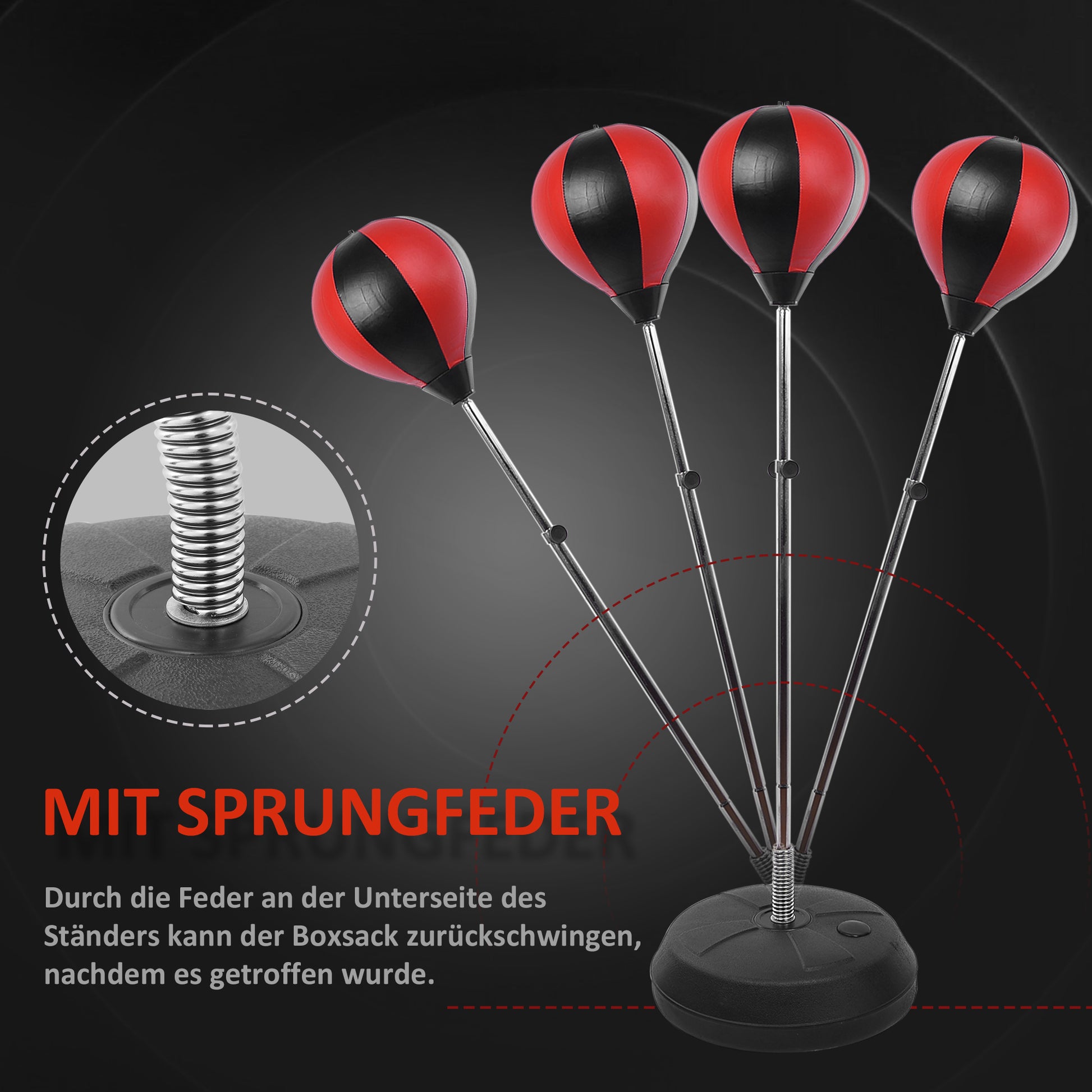 Punching Ball Set Freestanding Boxing Training Set 125/131/138/145cm Adjustable Height Boxing Stand with 1 Pair of Gloves 1 Pump Freestanding Trainer Suitable for Professionals and Beginners Red
